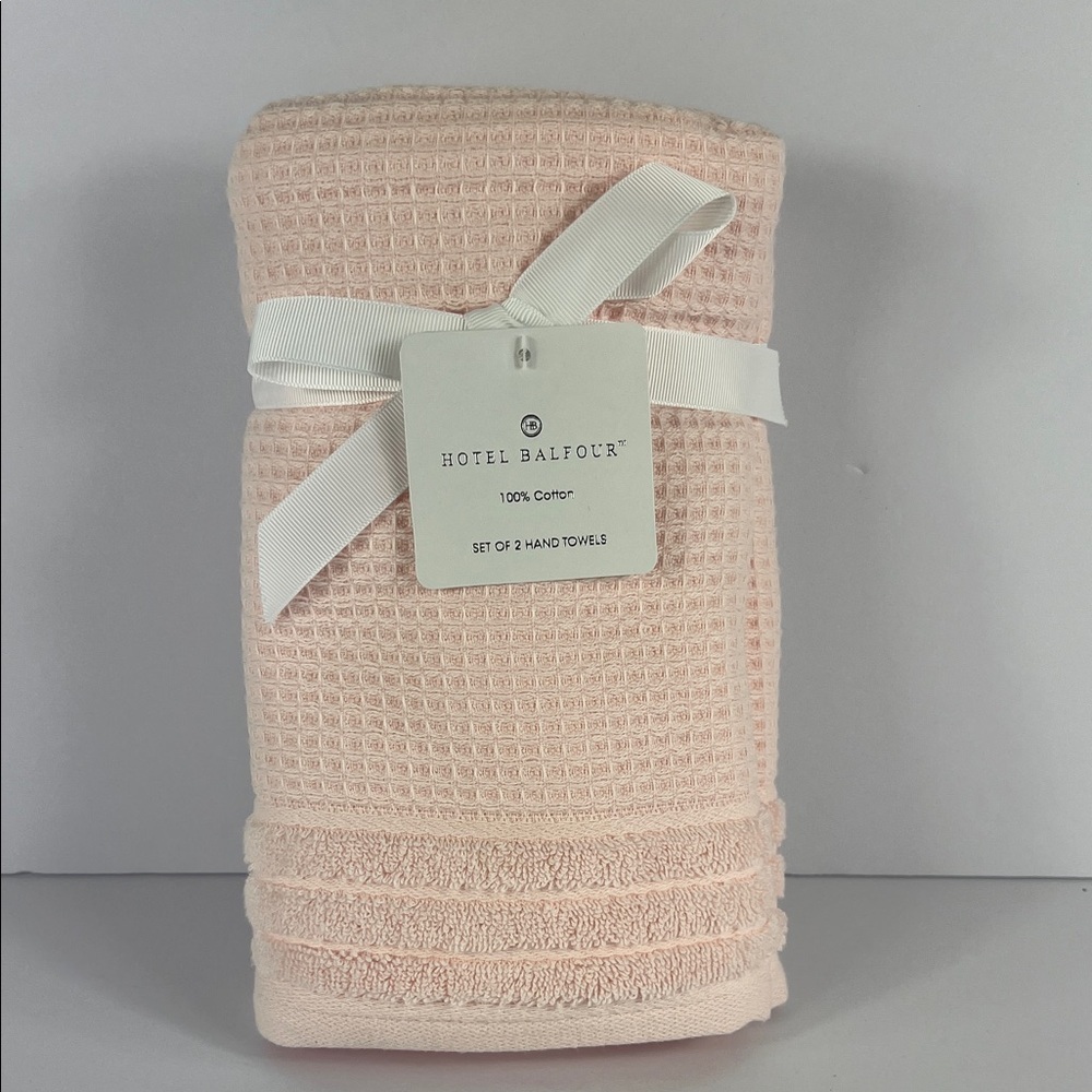 Hotel Balfour Hand Towel Set Light Pink Waffle Soft Plush Set of 2 NEW
